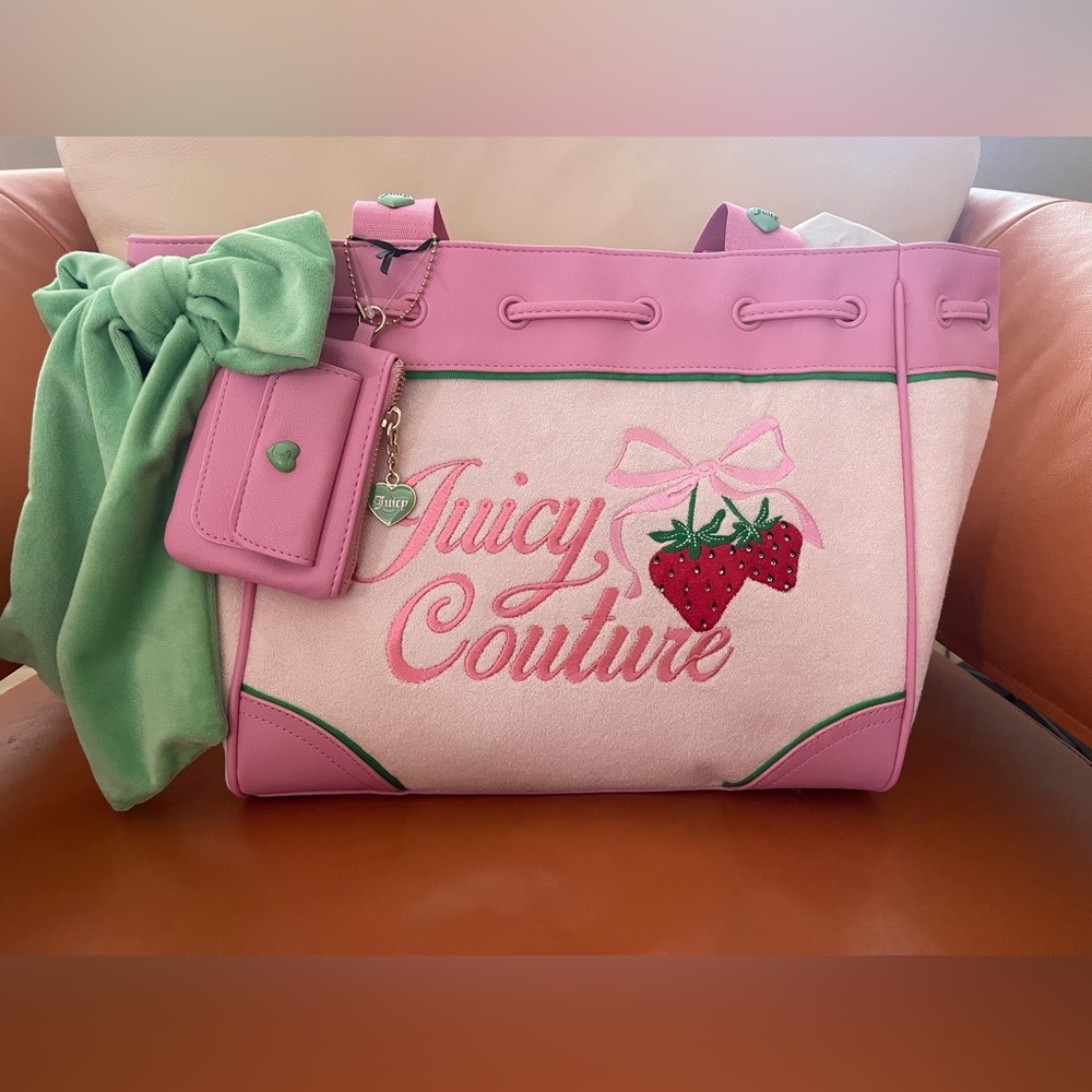 NEW! Juicy Couture Retro Strawberry Pink with Green Daydreamer Bag